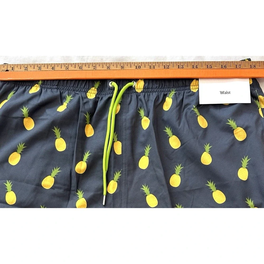 EUBI Swim Shorts Men's XXL Stretchy Lined Drawstring Hawaiian Delight Pineapple